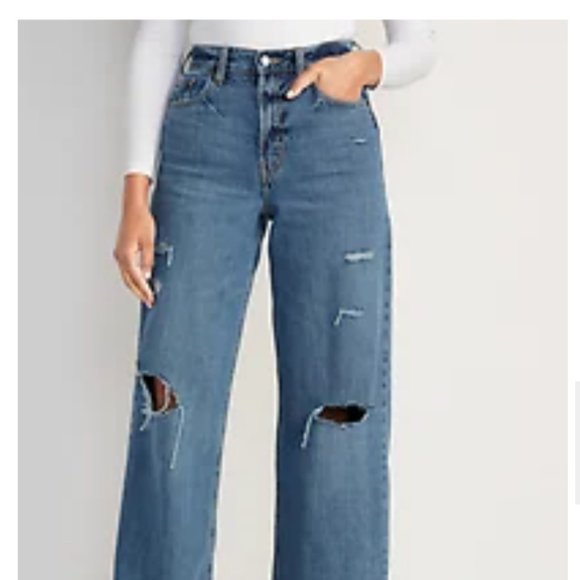 Extra High-Waisted Ripped Baggy Wide-Leg Non-Stretch Jeans for Women - Picture 2 of 2